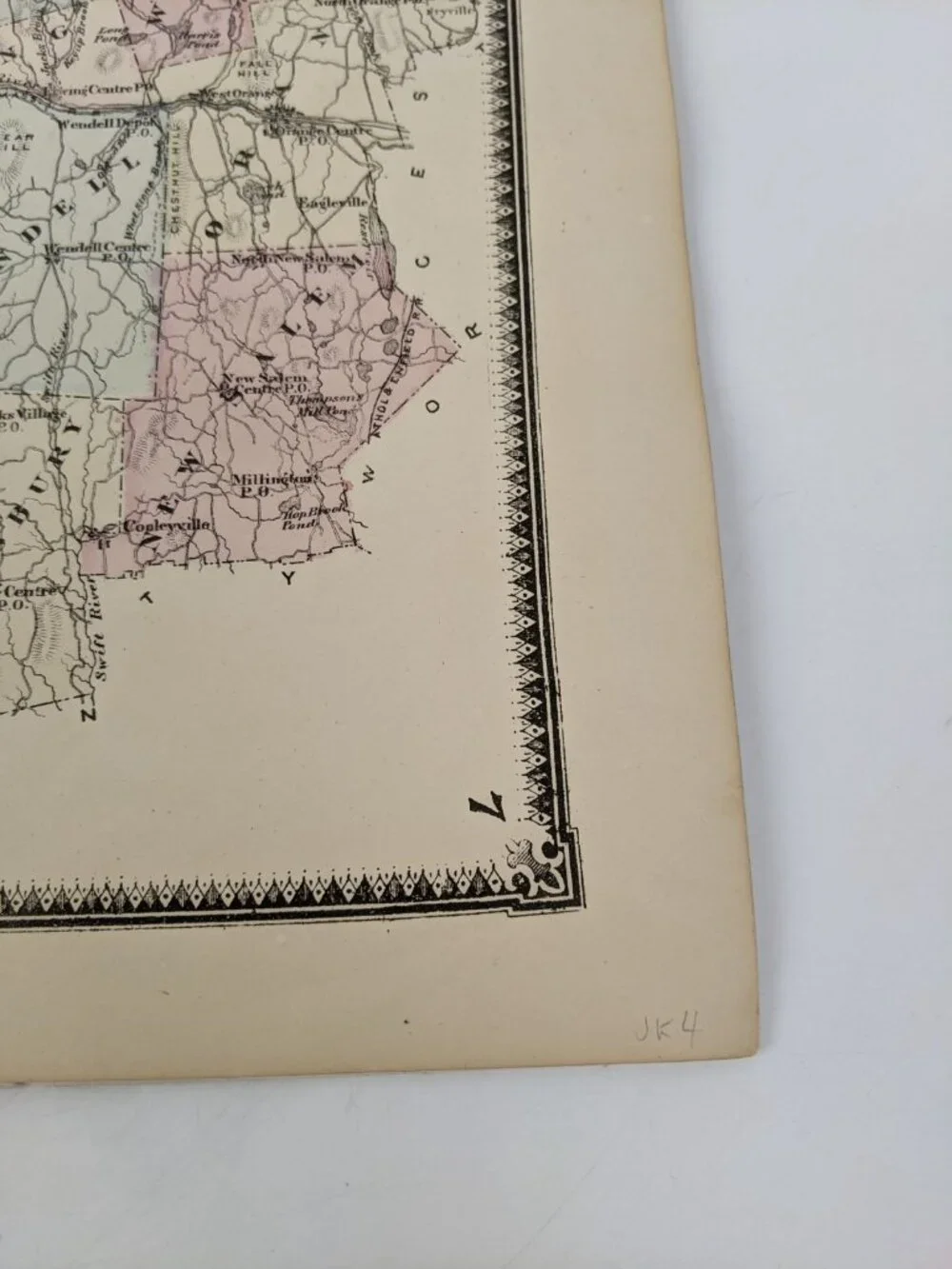Antique Vintage 1871 Northfield, MA Franklin County Atlas Frederick Beers